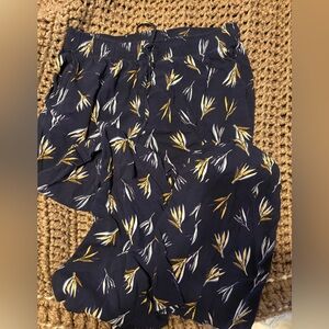 Uniqlo Navy Pants with White and Yellow Floral Design